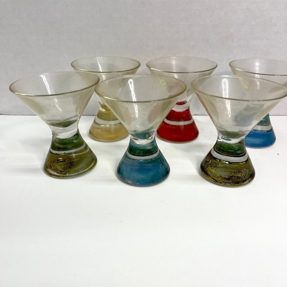Vtg Carnival Cruise Line Pedestal Shot Glasses Lot‎ of 6 Multi Color Bubble Base